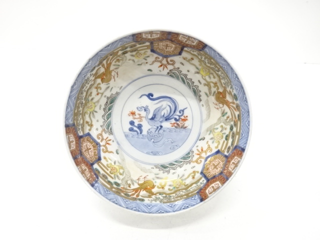 古伊万里　染付色絵　花鳥　平鉢